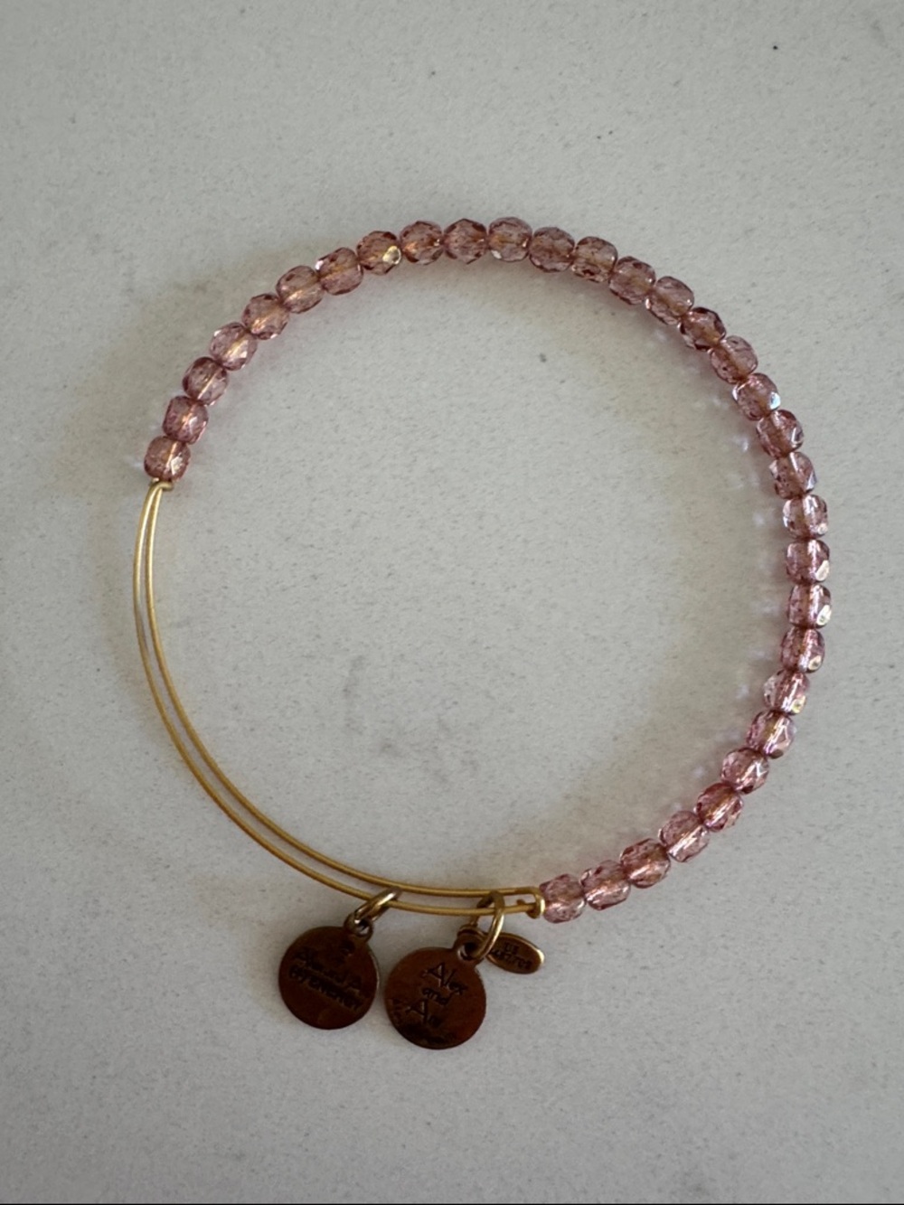 Alex and Ani Gold-Tone Bracelet with Light Pink Energy Faceted Beads ✨